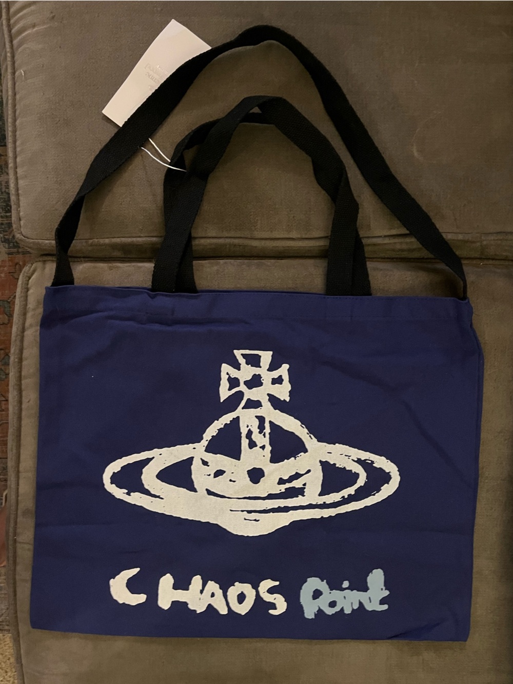 NWT VIVIENNE WESTWOOD “Chaos Point” Hoxton Shopper Large Orb Canvas Tote Blue